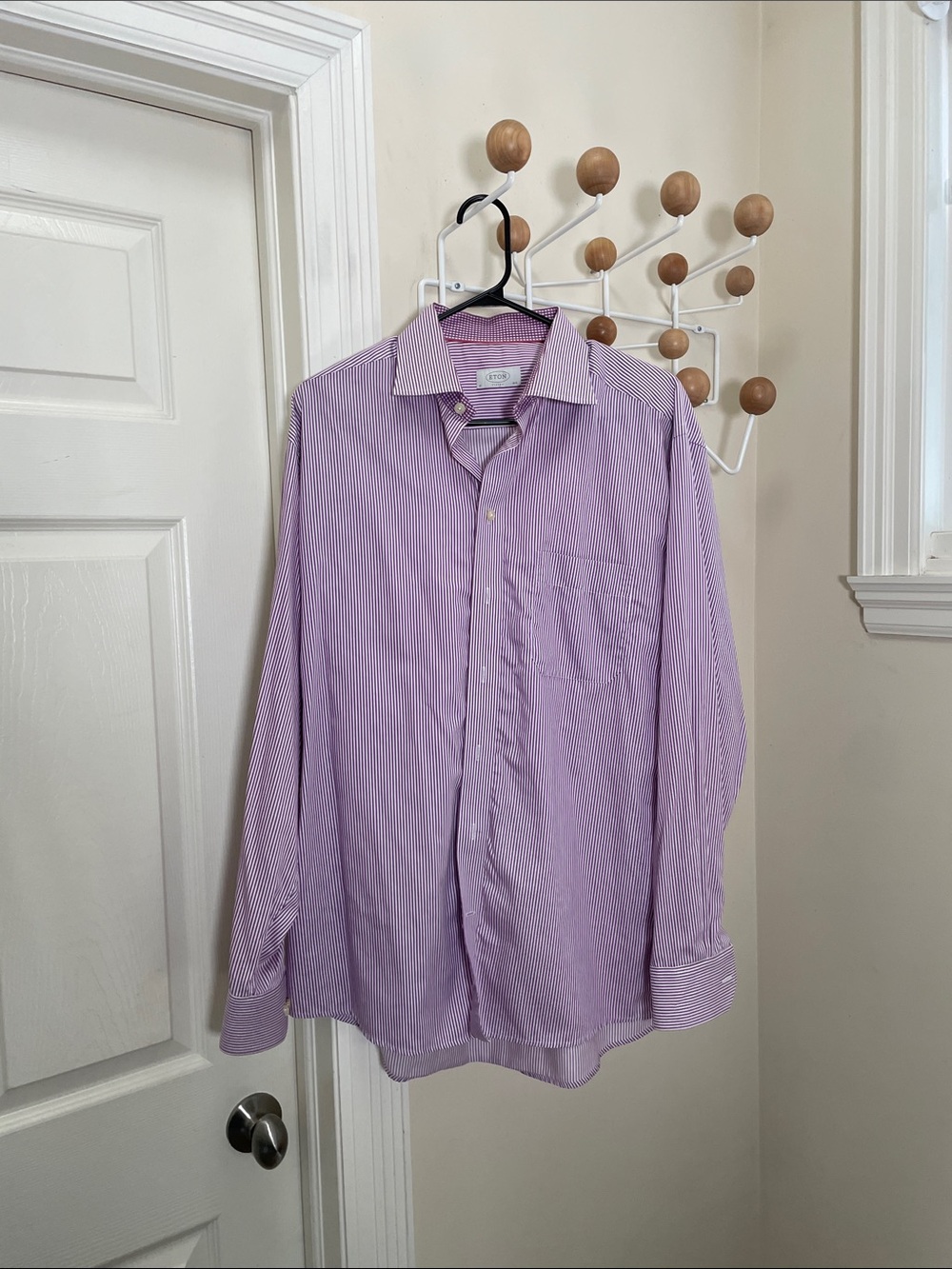Eton - Classic Pinstriped Vertical Button Down Shirt - Red / Purple - XL